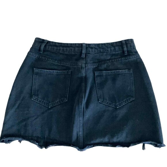 Missguided Womens Black Cotton‎ A-Line Denim Jean Skirt Small Raw Hem - Picture 7 of 13